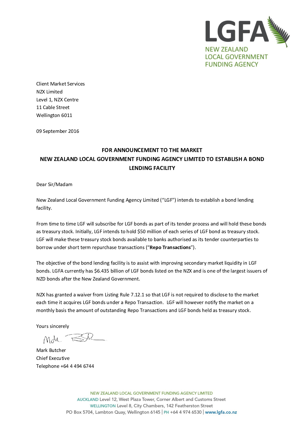 Press Release LGFA to Establish a Bond Lending Facility New Zealand